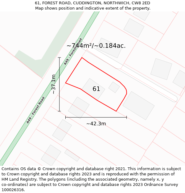 61, FOREST ROAD, CUDDINGTON, NORTHWICH, CW8 2ED: Plot and title map