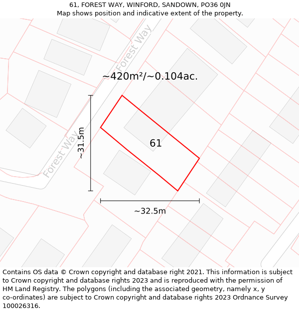 61, FOREST WAY, WINFORD, SANDOWN, PO36 0JN: Plot and title map