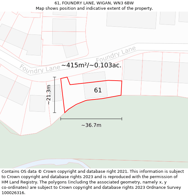 61, FOUNDRY LANE, WIGAN, WN3 6BW: Plot and title map