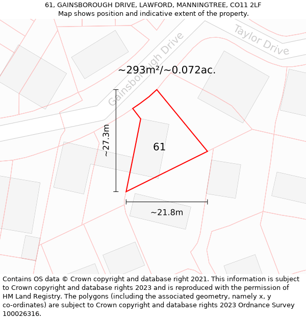 61, GAINSBOROUGH DRIVE, LAWFORD, MANNINGTREE, CO11 2LF: Plot and title map