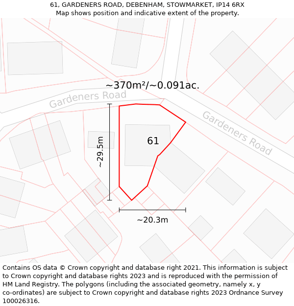 61, GARDENERS ROAD, DEBENHAM, STOWMARKET, IP14 6RX: Plot and title map