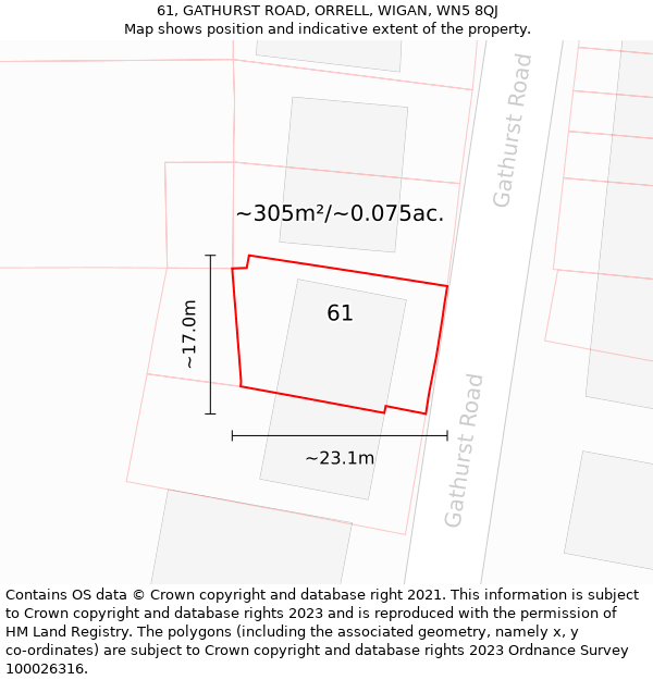 61, GATHURST ROAD, ORRELL, WIGAN, WN5 8QJ: Plot and title map