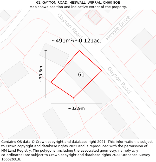 61, GAYTON ROAD, HESWALL, WIRRAL, CH60 8QE: Plot and title map