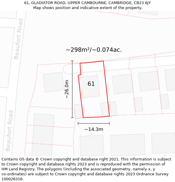 61, GLADIATOR ROAD, UPPER CAMBOURNE, CAMBRIDGE, CB23 6JY: Plot and title map