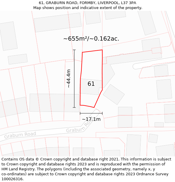 61, GRABURN ROAD, FORMBY, LIVERPOOL, L37 3PA: Plot and title map