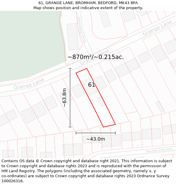 61, GRANGE LANE, BROMHAM, BEDFORD, MK43 8PA: Plot and title map