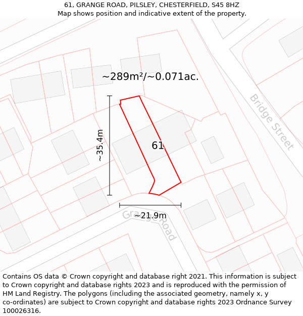 61, GRANGE ROAD, PILSLEY, CHESTERFIELD, S45 8HZ: Plot and title map