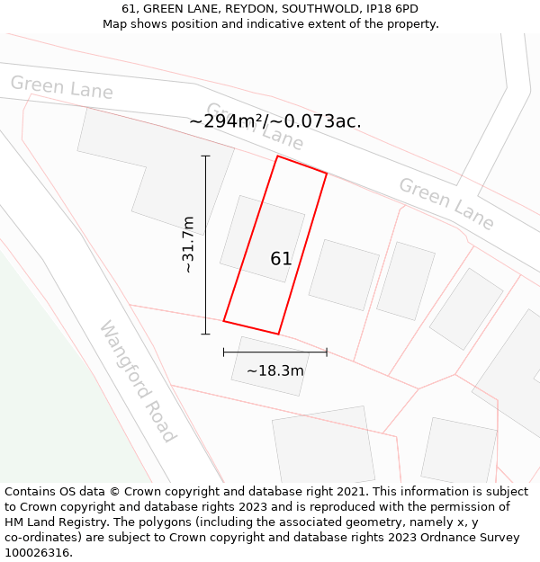 61, GREEN LANE, REYDON, SOUTHWOLD, IP18 6PD: Plot and title map