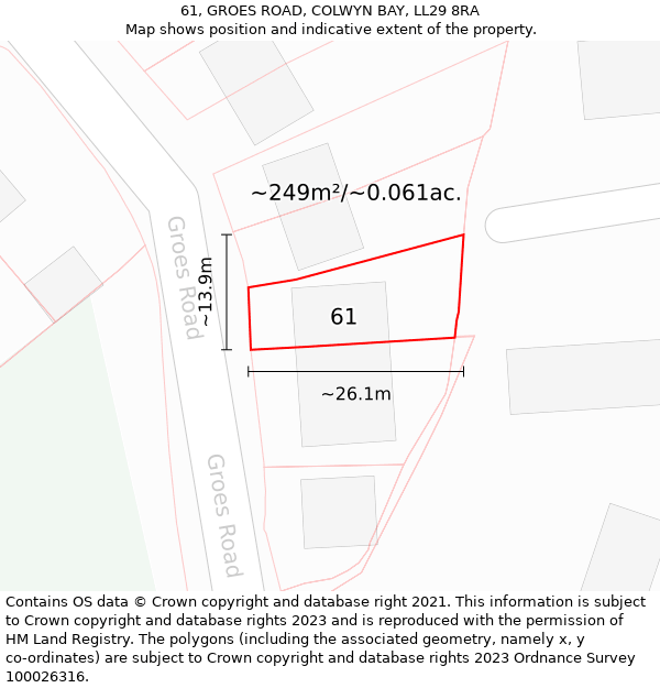 61, GROES ROAD, COLWYN BAY, LL29 8RA: Plot and title map