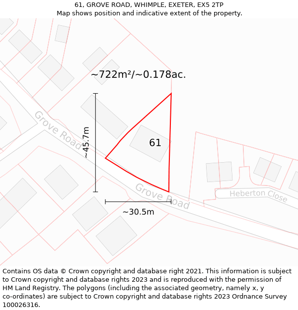 61, GROVE ROAD, WHIMPLE, EXETER, EX5 2TP: Plot and title map