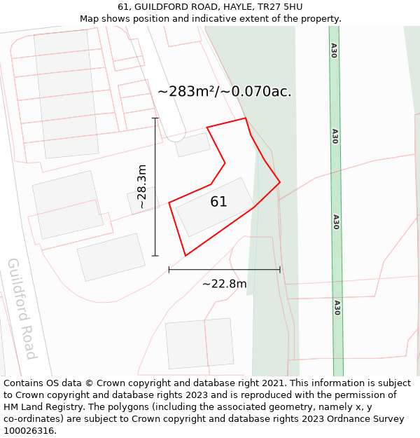 61, GUILDFORD ROAD, HAYLE, TR27 5HU: Plot and title map