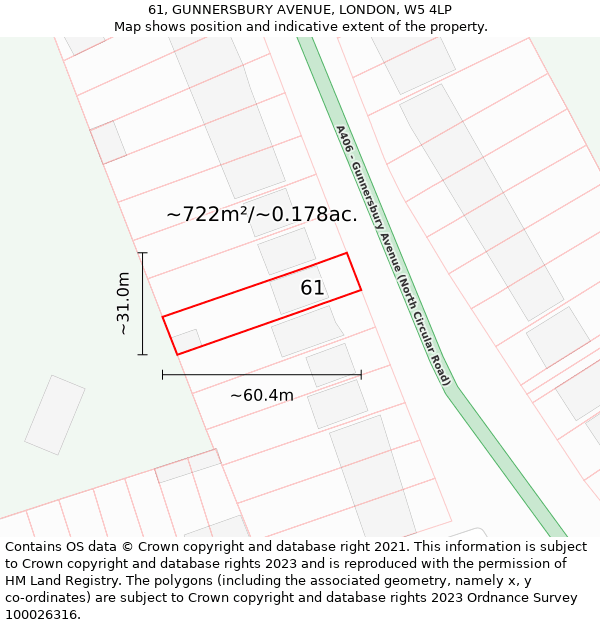 61, GUNNERSBURY AVENUE, LONDON, W5 4LP: Plot and title map