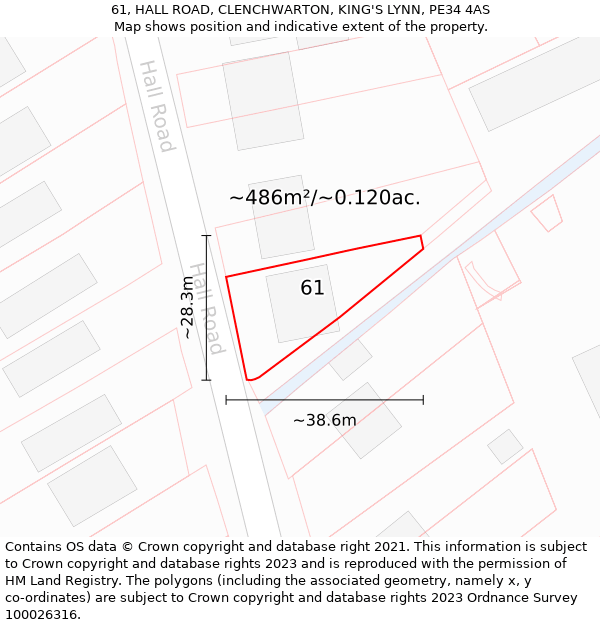 61, HALL ROAD, CLENCHWARTON, KING'S LYNN, PE34 4AS: Plot and title map