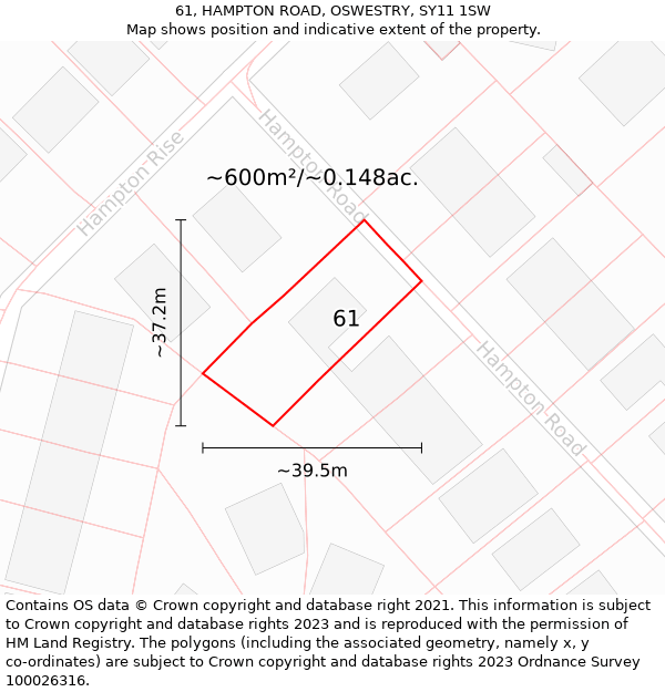 61, HAMPTON ROAD, OSWESTRY, SY11 1SW: Plot and title map