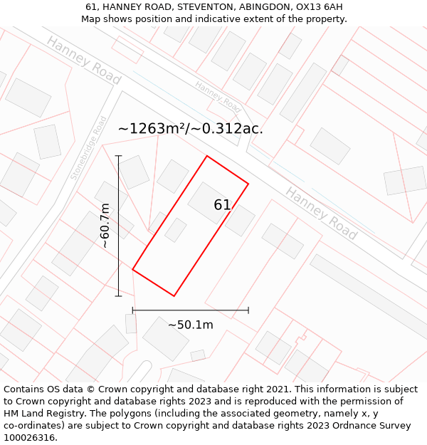 61, HANNEY ROAD, STEVENTON, ABINGDON, OX13 6AH: Plot and title map