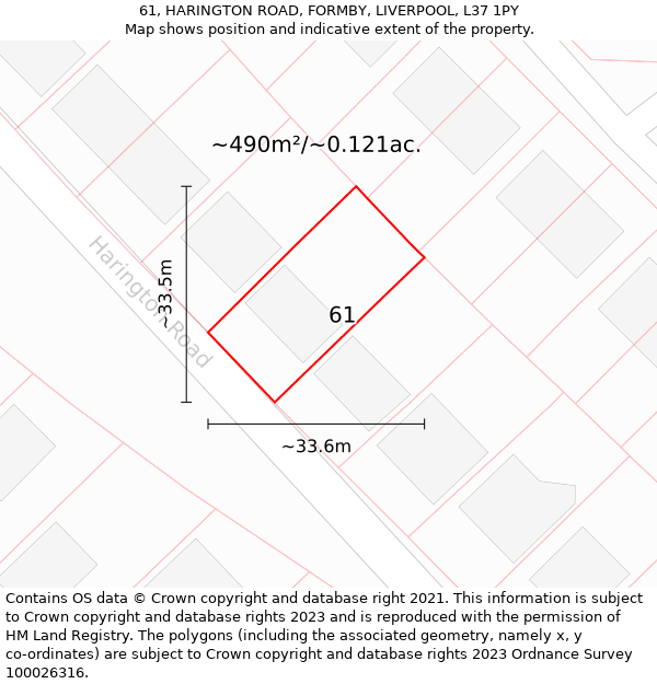 61, HARINGTON ROAD, FORMBY, LIVERPOOL, L37 1PY: Plot and title map
