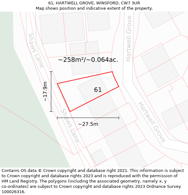 61, HARTWELL GROVE, WINSFORD, CW7 3UR: Plot and title map