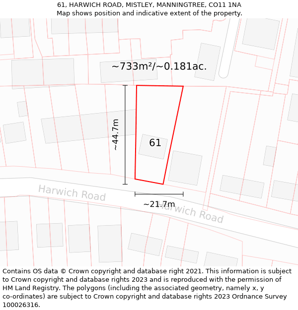 61, HARWICH ROAD, MISTLEY, MANNINGTREE, CO11 1NA: Plot and title map