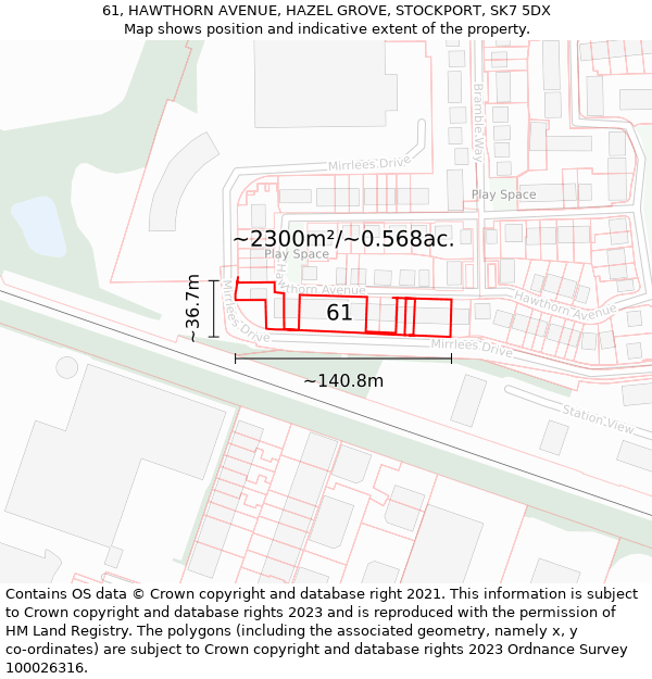 61, HAWTHORN AVENUE, HAZEL GROVE, STOCKPORT, SK7 5DX: Plot and title map