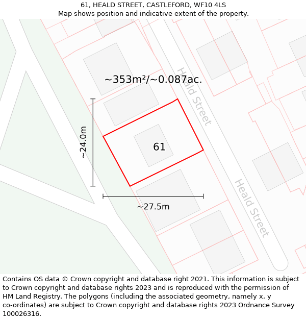 61, HEALD STREET, CASTLEFORD, WF10 4LS: Plot and title map