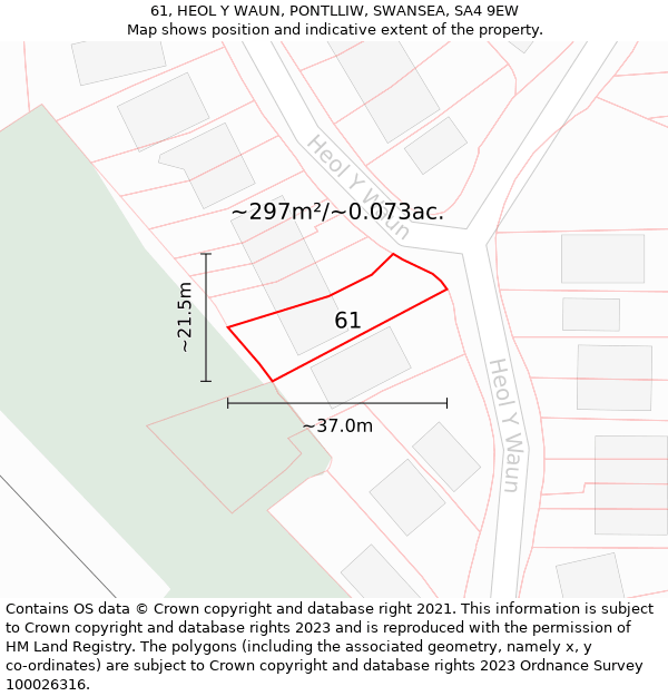 61, HEOL Y WAUN, PONTLLIW, SWANSEA, SA4 9EW: Plot and title map