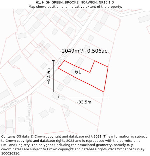 61, HIGH GREEN, BROOKE, NORWICH, NR15 1JD: Plot and title map