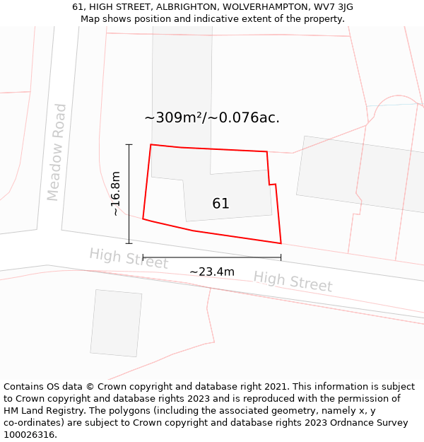 61, HIGH STREET, ALBRIGHTON, WOLVERHAMPTON, WV7 3JG: Plot and title map