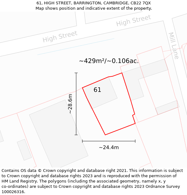 61, HIGH STREET, BARRINGTON, CAMBRIDGE, CB22 7QX: Plot and title map