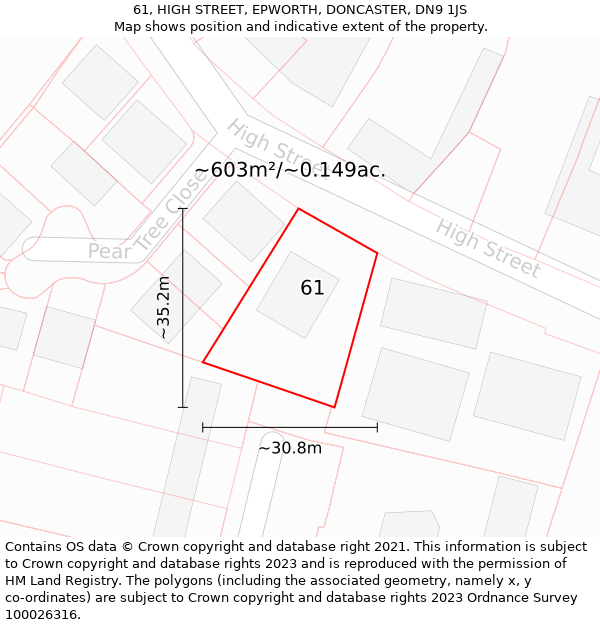 61, HIGH STREET, EPWORTH, DONCASTER, DN9 1JS: Plot and title map