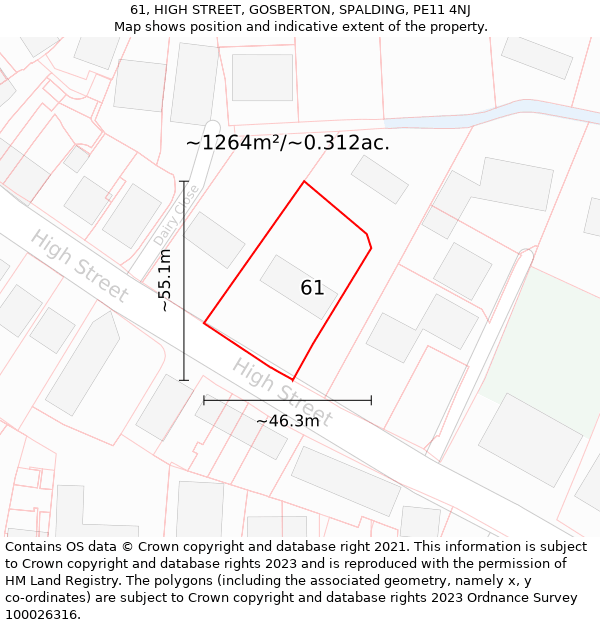 61, HIGH STREET, GOSBERTON, SPALDING, PE11 4NJ: Plot and title map