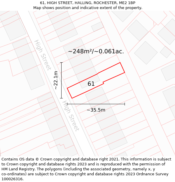 61, HIGH STREET, HALLING, ROCHESTER, ME2 1BP: Plot and title map