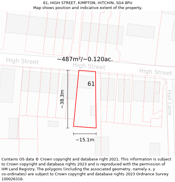 61, HIGH STREET, KIMPTON, HITCHIN, SG4 8PU: Plot and title map