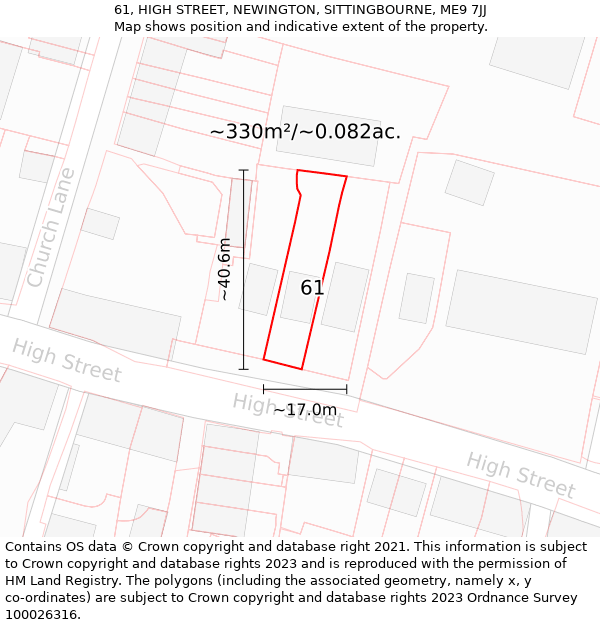 61, HIGH STREET, NEWINGTON, SITTINGBOURNE, ME9 7JJ: Plot and title map