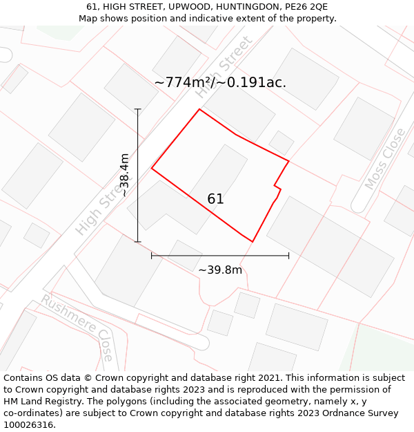 61, HIGH STREET, UPWOOD, HUNTINGDON, PE26 2QE: Plot and title map