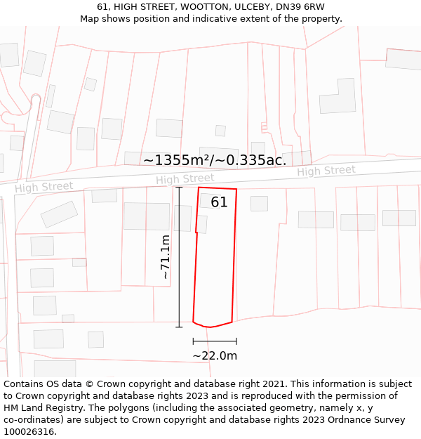 61, HIGH STREET, WOOTTON, ULCEBY, DN39 6RW: Plot and title map