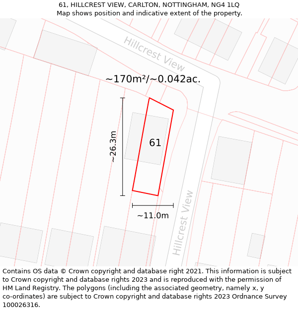 61, HILLCREST VIEW, CARLTON, NOTTINGHAM, NG4 1LQ: Plot and title map