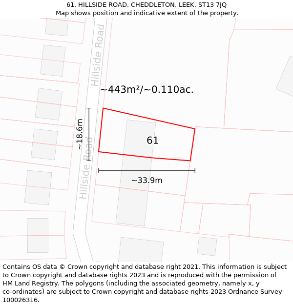 61, HILLSIDE ROAD, CHEDDLETON, LEEK, ST13 7JQ: Plot and title map