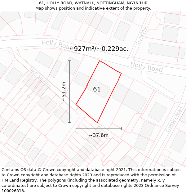 61, HOLLY ROAD, WATNALL, NOTTINGHAM, NG16 1HP: Plot and title map