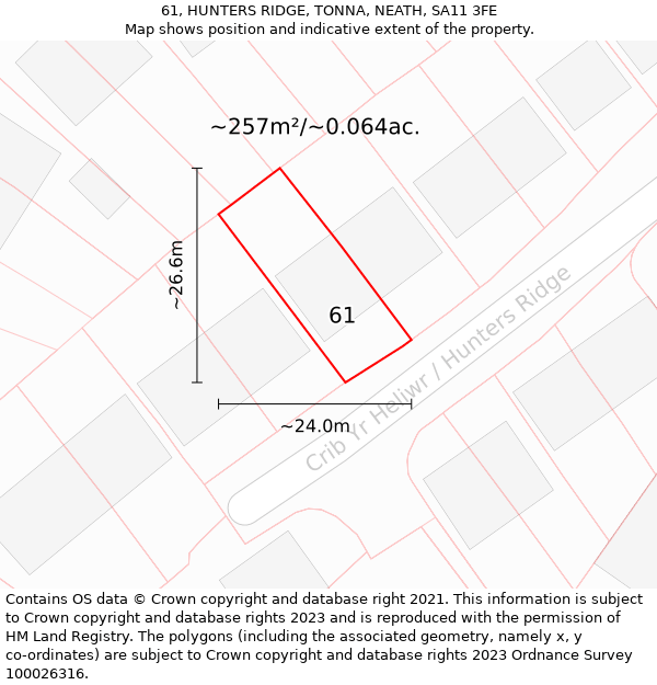 61, HUNTERS RIDGE, TONNA, NEATH, SA11 3FE: Plot and title map