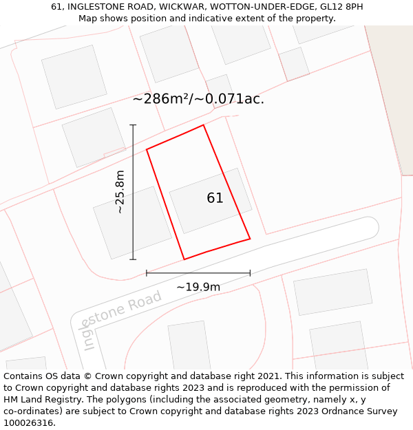 61, INGLESTONE ROAD, WICKWAR, WOTTON-UNDER-EDGE, GL12 8PH: Plot and title map