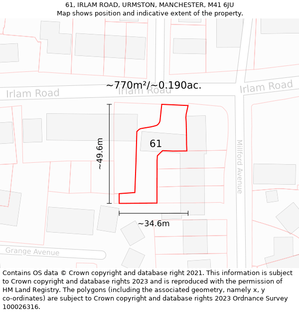 61, IRLAM ROAD, URMSTON, MANCHESTER, M41 6JU: Plot and title map