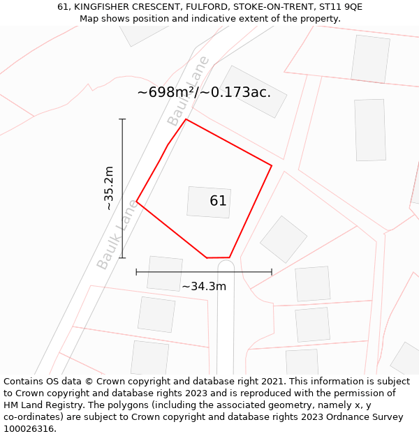 61, KINGFISHER CRESCENT, FULFORD, STOKE-ON-TRENT, ST11 9QE: Plot and title map