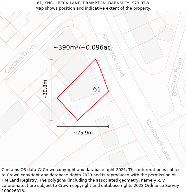 61, KNOLLBECK LANE, BRAMPTON, BARNSLEY, S73 0TW: Plot and title map