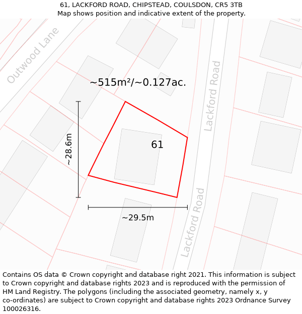 61, LACKFORD ROAD, CHIPSTEAD, COULSDON, CR5 3TB: Plot and title map