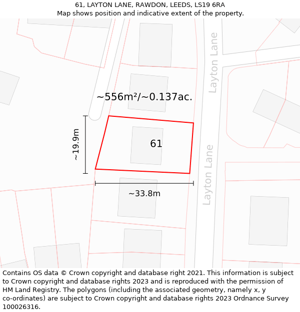 61, LAYTON LANE, RAWDON, LEEDS, LS19 6RA: Plot and title map