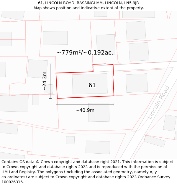 61, LINCOLN ROAD, BASSINGHAM, LINCOLN, LN5 9JR: Plot and title map