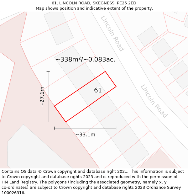 61, LINCOLN ROAD, SKEGNESS, PE25 2ED: Plot and title map