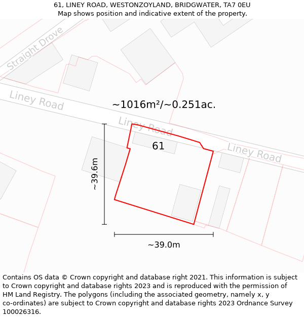 61, LINEY ROAD, WESTONZOYLAND, BRIDGWATER, TA7 0EU: Plot and title map