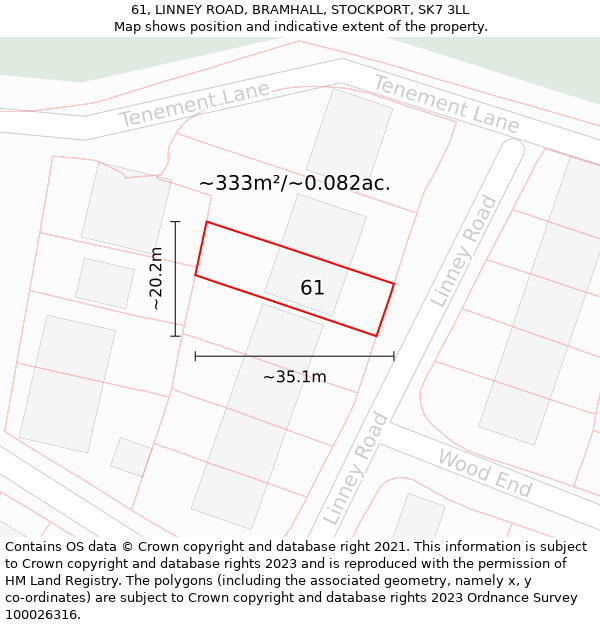 61, LINNEY ROAD, BRAMHALL, STOCKPORT, SK7 3LL: Plot and title map