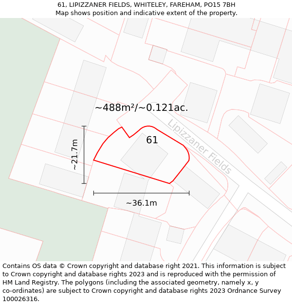 61, LIPIZZANER FIELDS, WHITELEY, FAREHAM, PO15 7BH: Plot and title map